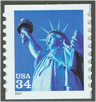 3477 34c Statue of Liberty SA Plate Number Coil Strip of 3 #3477pnc