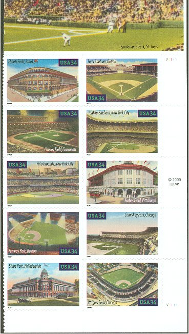 3510-9 34c Baseball Fields Set of 10 Used Singles #3510-9usg
