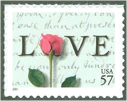 3551 57c Rose  Love Letter Plate Block #3551pb