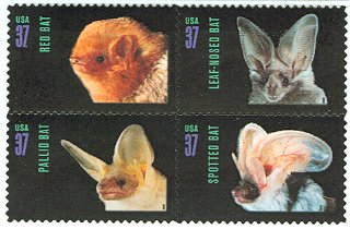 3661-4 37c American Bats Top Plate Block of 8 #3661pb8