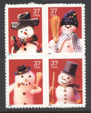 3676-79 37c Snowmen Set of 4 Used Singles #3676-9usg