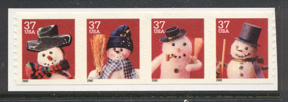 3680-83 37c Snowmen Coil Set of 4 Used Singles #3680-3usg