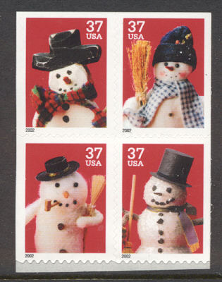 3684-87 37c Snowmen Set of 4 Used Singles #3684-7usg