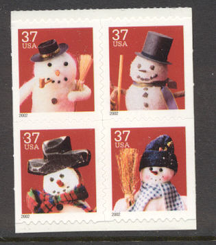 3688-91 37c Snowmen Set of 4 Used Singles #3688-91usg