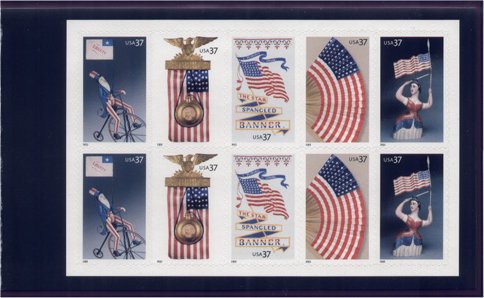 3776-80 37c Old Glory Booklet Pane F-VF Mint NH #3776-80pn