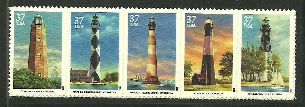 3787-91 37c Lighthouses (3788a error) F-VF Mint NH #3788a