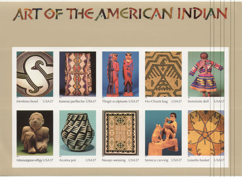 3873 37c American Indian Art F-VF Mint NH sheet of 10 #3873sh