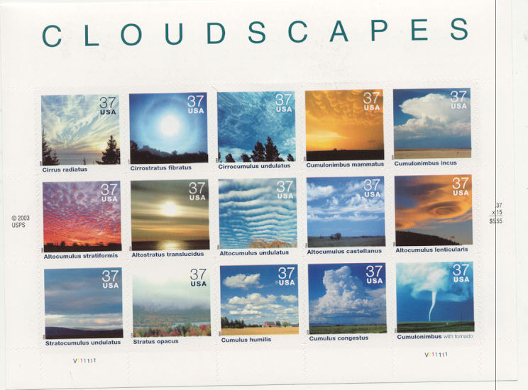 3878a-o 37c Cloudscapes Set of 15 Used Singles #3878a-oused