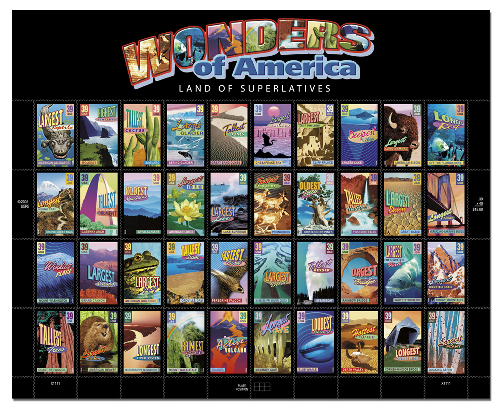4033-72 39c Wonders of America Set of 40 Used Singles #4033-72usg