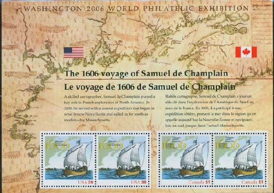 4074 39c Samuel de Champlain Souvenir Sheet F-VF Mint NH #4074ss