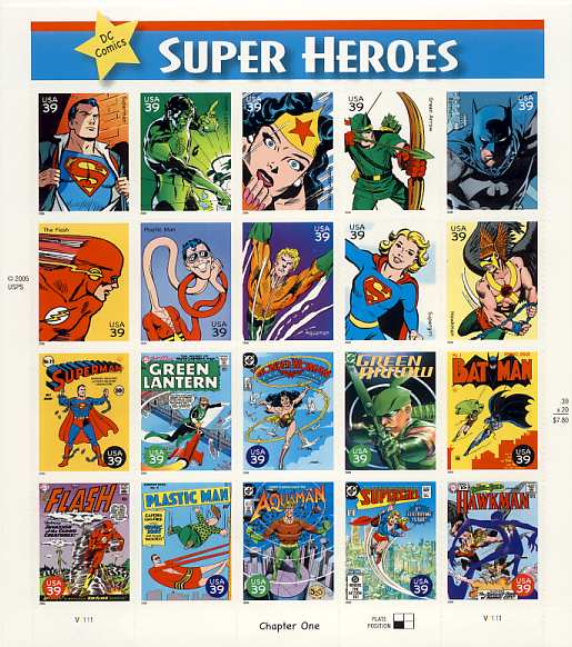 4084 DC Comics Super Heroes sheet of 20 F-VF Mint NH #4084sh