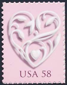 4152 58c Silver Heart Plate Block #4152pb