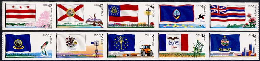 4283-92 42c Flags of Our Nation Set 2 F-VF Mint NH Two Strips of 5 #4383-92