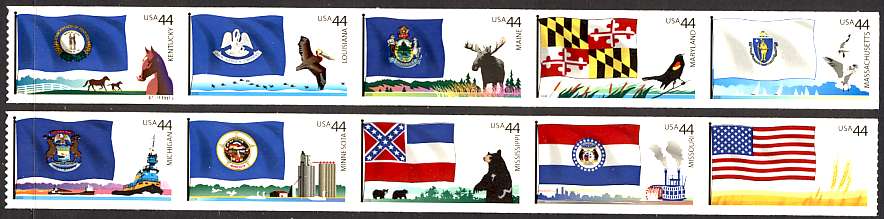 4293-4302 44c Flags of Our Nations Set 3 Set of 10 Used Singles #4293usg