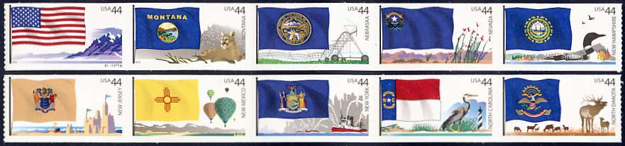 4303-12 44c Flags of our Nations Set 4 Mint NH Two Strips of 5 #4303nh