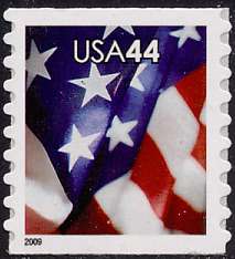 4394 44c Flag SA Coil Perf 8.5 Avery Printing PNC Strip of 5 #4394pnc5