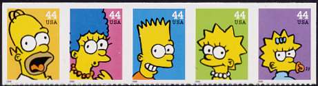 4399-4403 Simpsons Strip of 5 F-VF NH #4399-04nh