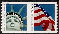 4490-91 Forever Liberty  Flag, AD Plate Number Strip of 3 #4490pnc