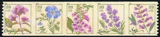 4513-7 29c Herbs, Coil Strip of 5 Mint NH #4513-7