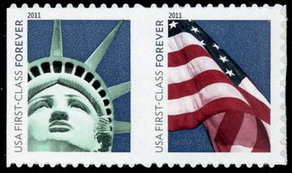4518-9 Forever Liberty  Flag Stamps, Pair from ATM Pane #4518-9pr