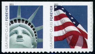 4559-60 Forever Lady Liberty   Flag Attached Pair  Mint N #4559-60pr
