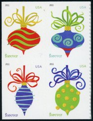4571-4 Forever Holiday Baubles AP Mint NH block of 4 #4571-4nh