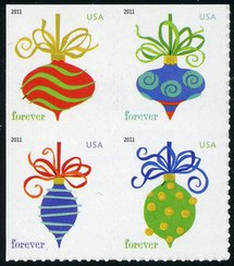 4579-82 Forever Holiday Baubles ATM Booklet Block of 4 Mint NH #4579-82blk