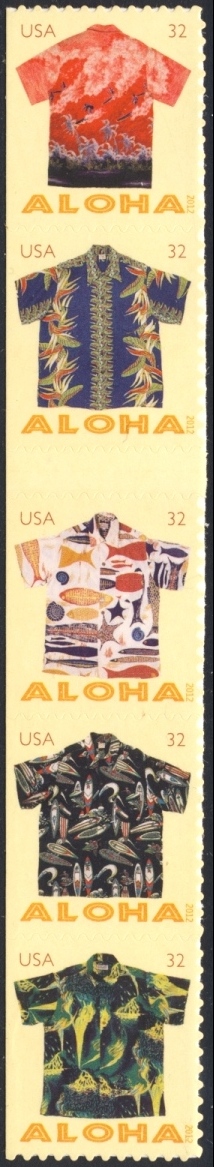 4682-6 32c Aloha Shirts, Strip of Five from Convertible Booklet #4682-6strip