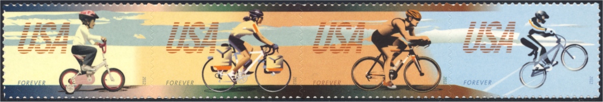 4687-90 Forever Bicycling Strip of 4 Mint #4687-90strip