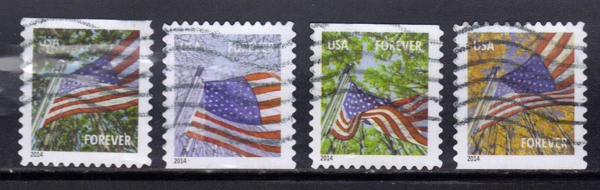 4782b-85b Forever Flag For All Seasons SSP 2014 date Set of 4 Used #4782-5bused