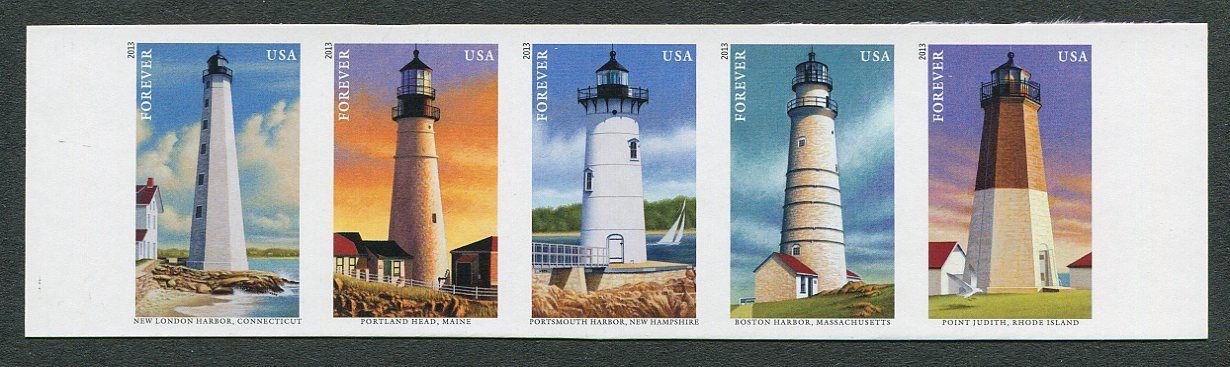 4791-5i Forever Coastal Lighthouses Imperf NH Strip of 5 #4791-5inh