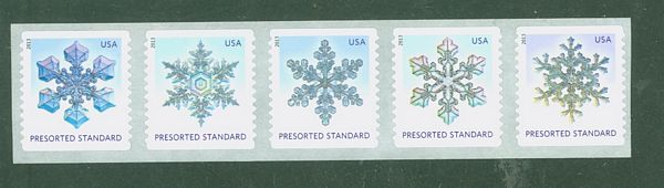 4808-12 (10c) Snowflakes Presort Set of 5 Used Singles #4808used