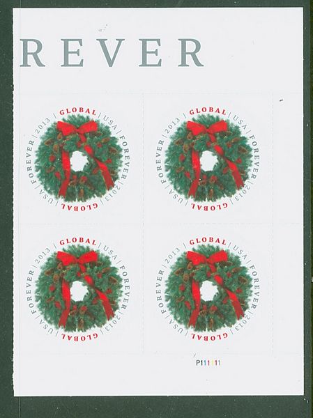 4814 Global Forever Christmas Wreath Plate BLock of 4 #4814pb