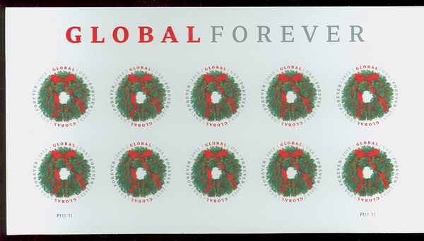 4814 Global Forever Christmas Wreath Mint Sheet of 10 #4814sh