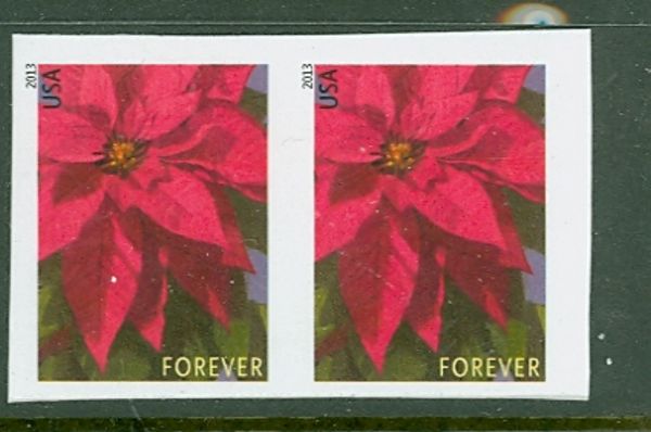 4816i Forever Poinsettia Mint NH Imperf Horizontal Pair #4816ihpr