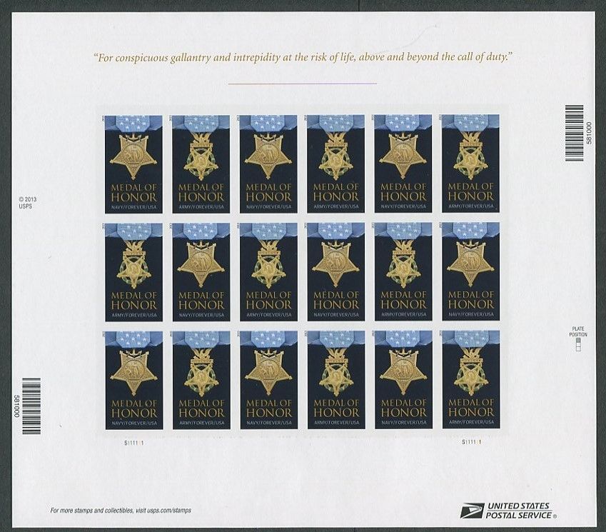 4822-3i Forever Medal of Honor WWII(2013) Mint NH Imperf Left Sheet of 18 #4822-3ishl