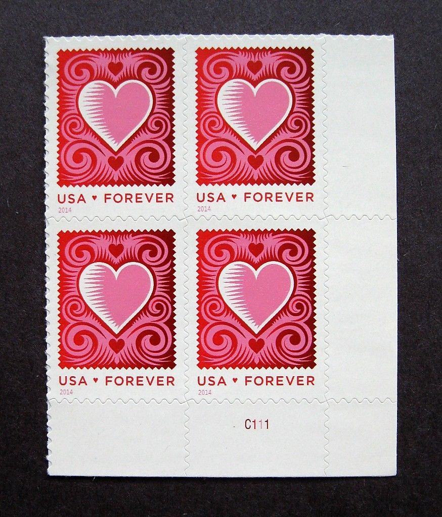 4847 Forever Love, Cut Paper Heart Plate Block of 4 #4847pb