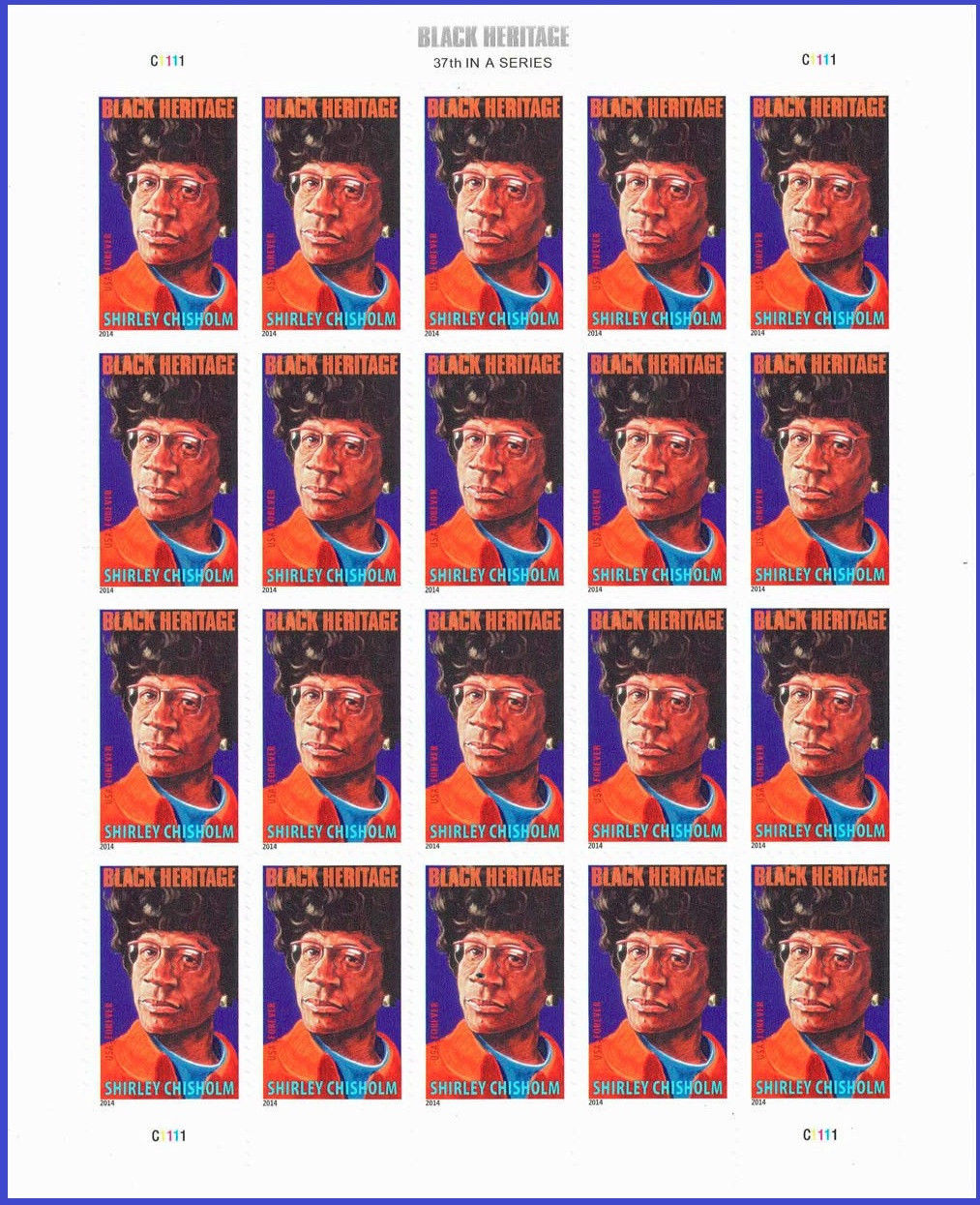 4856 Forever Shirley Chisholm Plate Sheet of 20 #4856sh