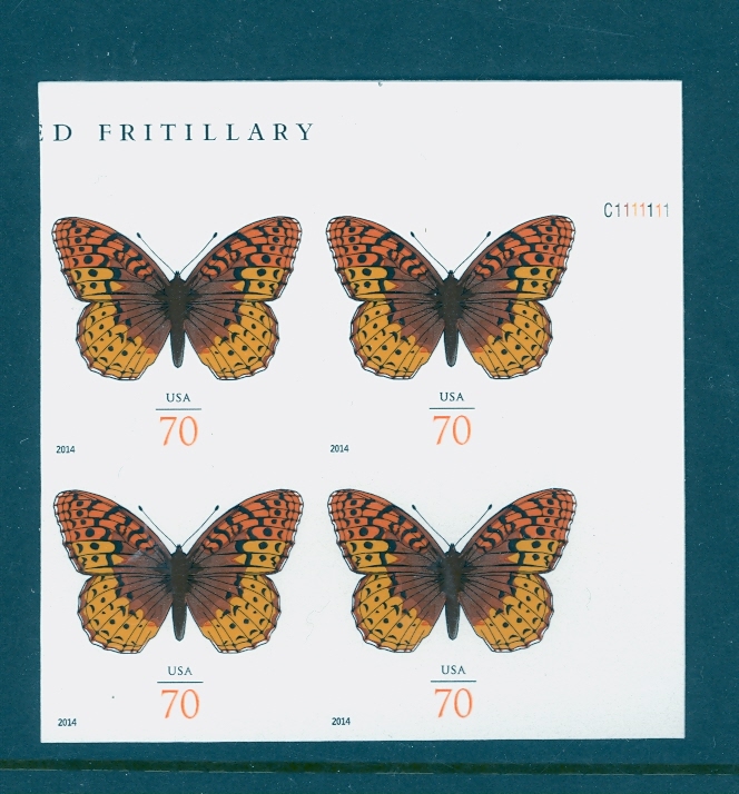4859i 70c Fritillary Butterfly Mint NH Imperf Plate Block #4859ipb