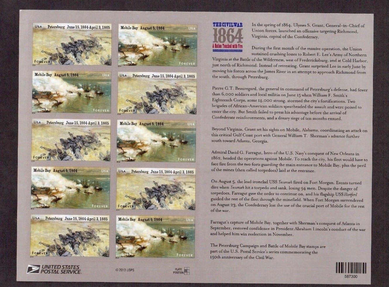 4910-11i Forever Civil War 1864 Mint NH Imperf Sheet of 12 #4910ish