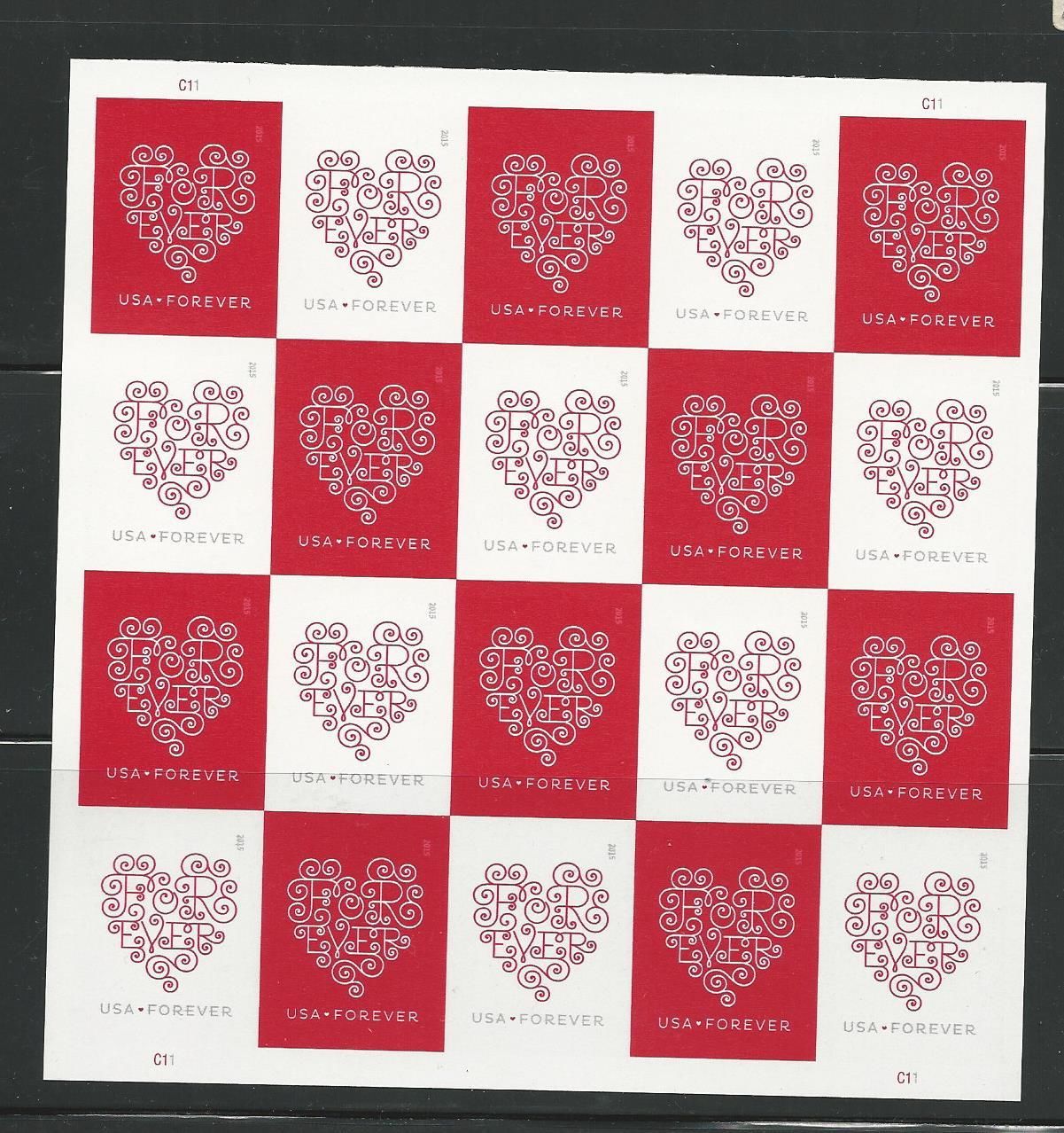 4955-56i Forever Hearts Imperf Mint Sheet of 20 from press sheet #4955-6iish