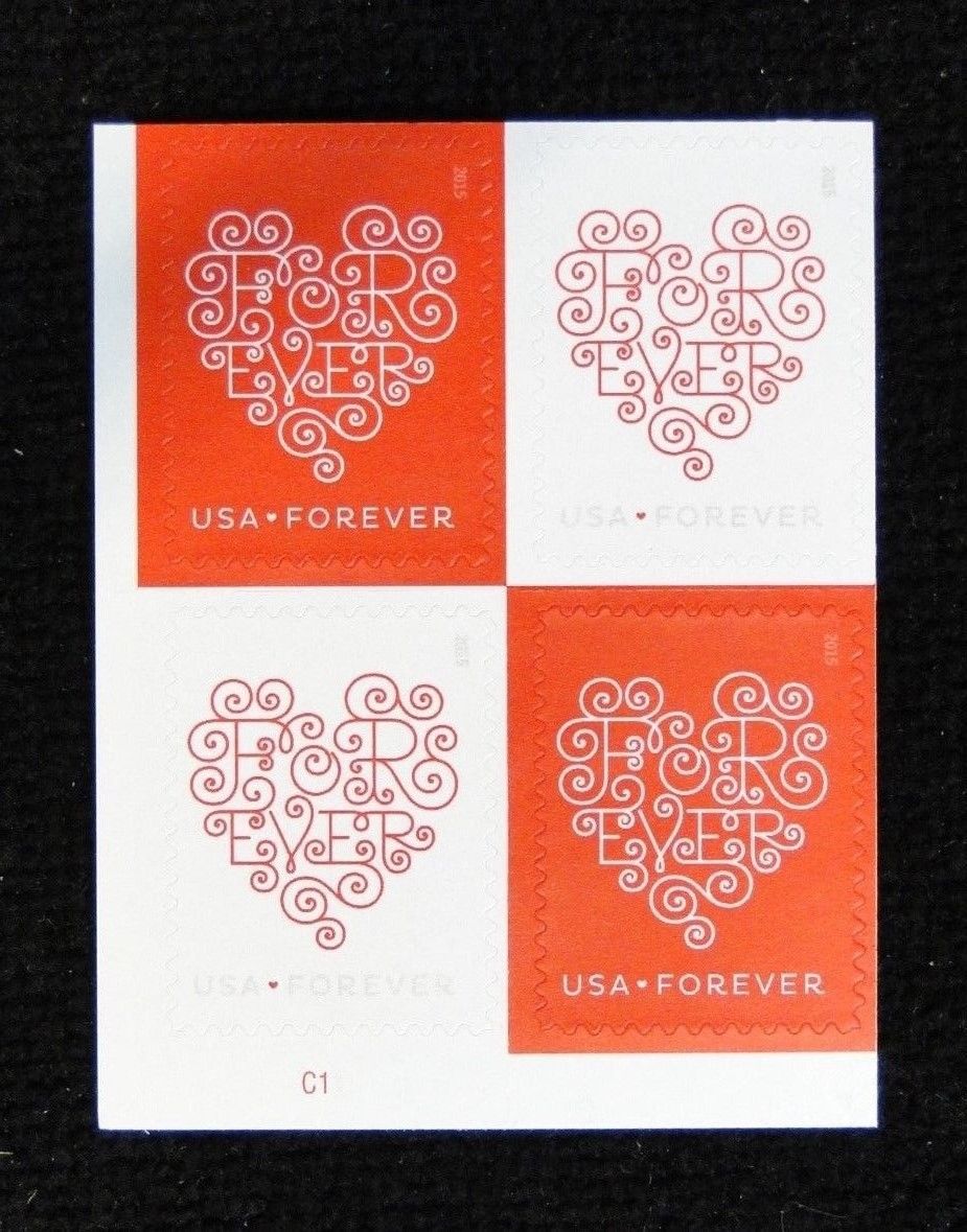 4955-56 Forever Hearts Mint Plate Block of 4 #4955-6pb