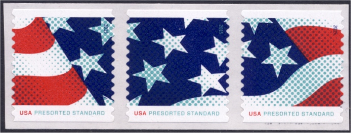 4961-63 (10c) Stars  Stripes Presort Mint Coil Strip of 3 #4963a