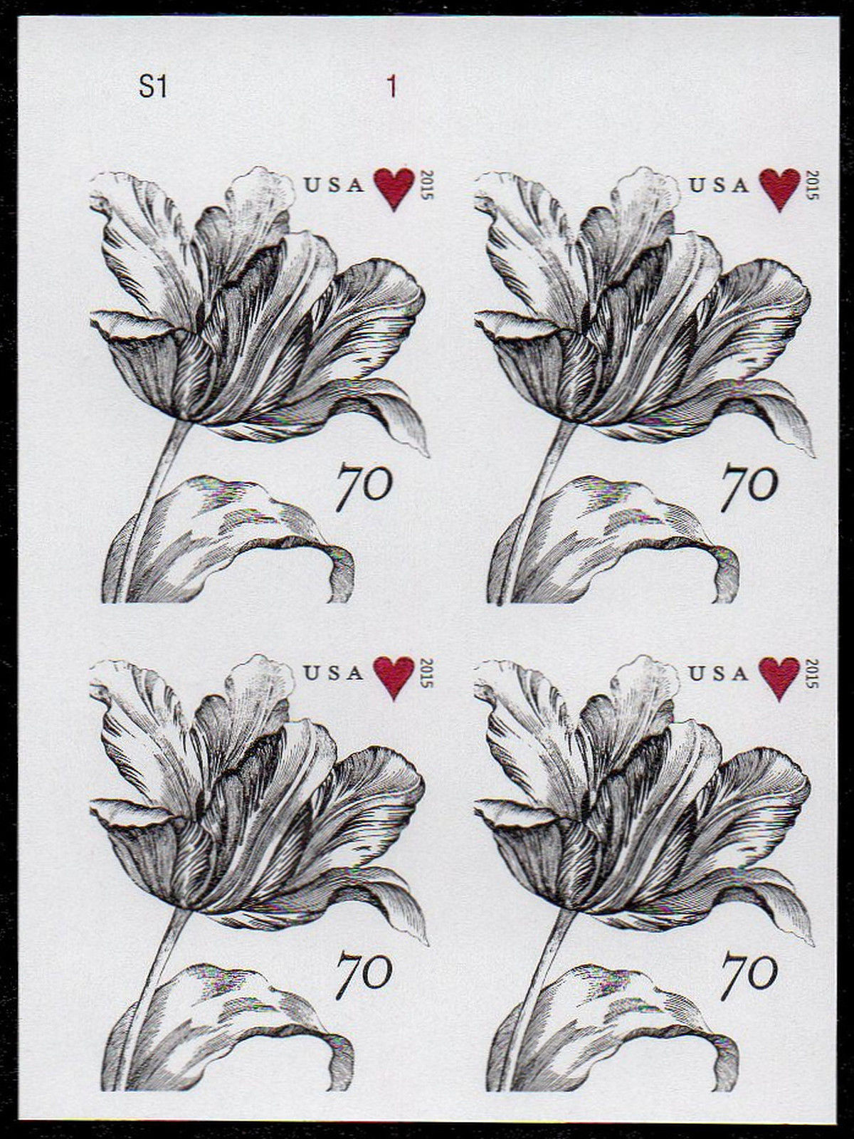 4960i 70c Vintage Tulip Mint Imperf Plate Block #4960ipb