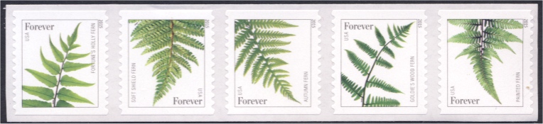 4973a-77a Forever Ferns 2015 Date Reprint set of 5 used Singles #4973aused
