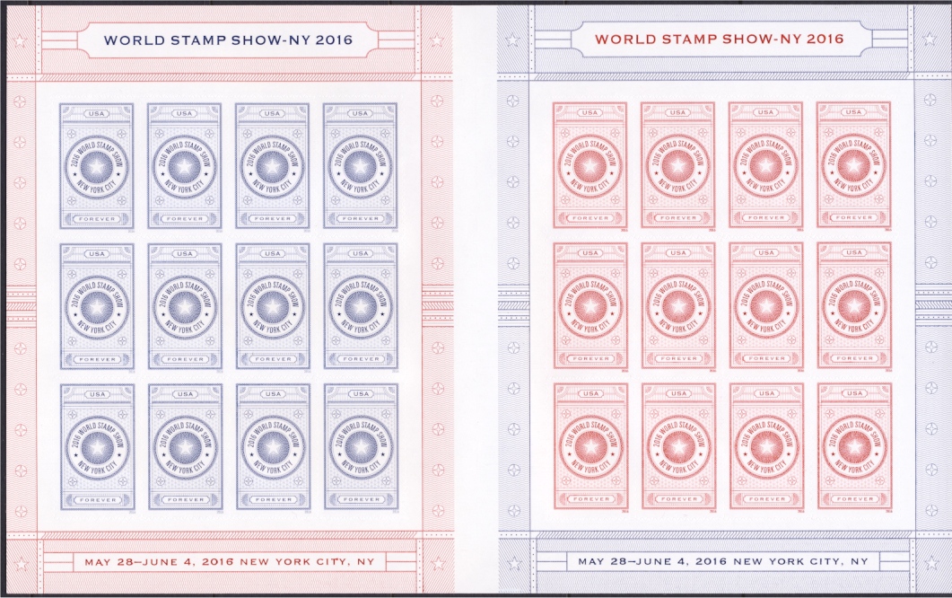 5062-63 Forever World Stamp Show NY-2016, Folio 2 Sheets, Attached #5062-3sh
