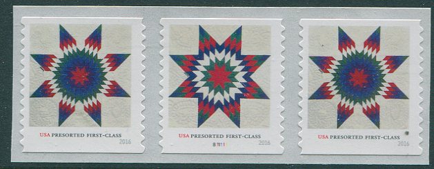 5098-99 (25c) Star Quilts, Presort First Class Coil PNC of 3 #5098-9pnc3