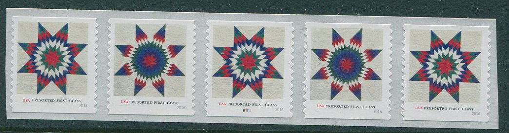 5098-99 (25c) Star Quilts, Presort First Class Coil PNC of 5 #5098-9pnc5