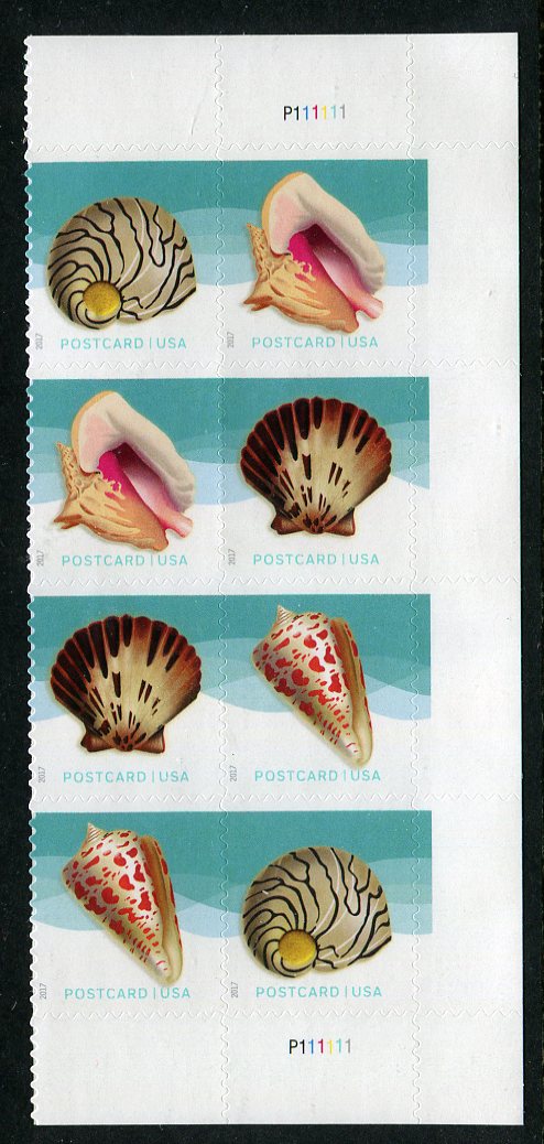 5163-66 Postcard Rate Seashells Plate Block of 8 #5163-6pb8