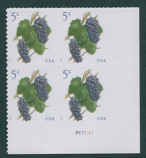 5177 5c Grapes Plate Block of 4 #5177pb